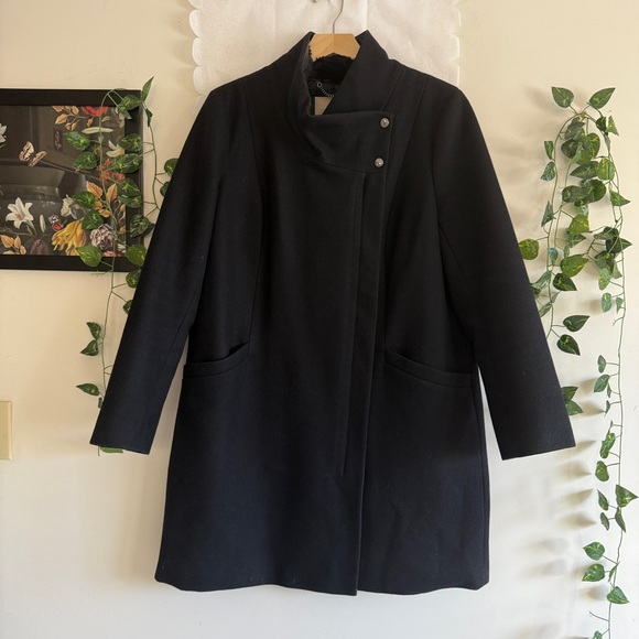 Banana Republic Black Italian Melton Wool Cocoon Coat Women's SZ Lg - Picture 4 of 15